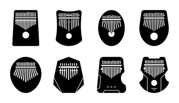 Kalimba Thumb Piano Icons, Musical Instrument Set, African Mbira Vector Graphics