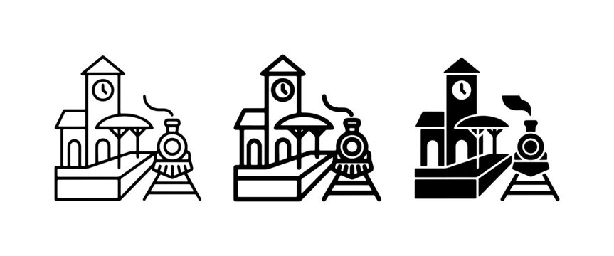 Train Station Icons, Vintage Locomotive, Railway Building Set