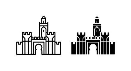 Fototapeta premium Moroccan Architecture Icons, Islamic Castle Gate, Traditional Landmark Vector
