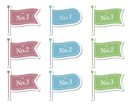 Ranking flag with pole sticker set with drop shadow