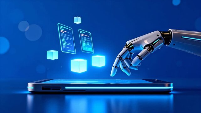 Robot hand interacting with digital interface