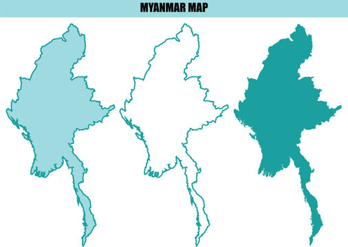 Myanmar map, vector illustration, country borders, geographic outline