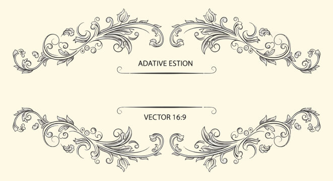 Hand-drawn vintage filigree border illustration featuring ornate floral scrolls and baroque acanthus leaf motifs in black ink on a cream background for formal certificate or invitation design.