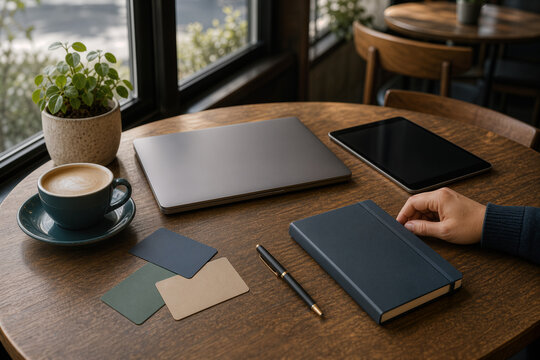 Table de caf&eacute; pour planification de travail freelance