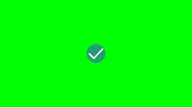A simple check mark icon centered on a bright green chroma key background.
