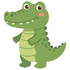 Fototapeta premium Cute cartoon crocodile illustration kawaii green alligator character standing vector jungle reptile wildlife asset transparent isolated children story book flat design lineless digital drawing swamp