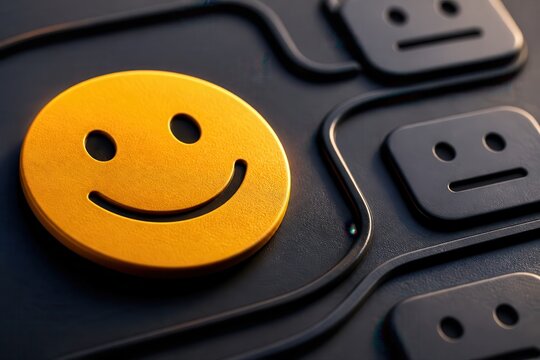 Smiley face icon on dark keypad with neutral reaction buttons