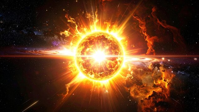 宇宙の深淵で激しく光を放つ超新星爆発のダイナミックな天体写真風背景
Dynamic supernova explosion in deep space, cosmic energy flare and glowing nebulae