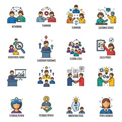 Fototapeta premium Set of 16 business management and human resources concept icons