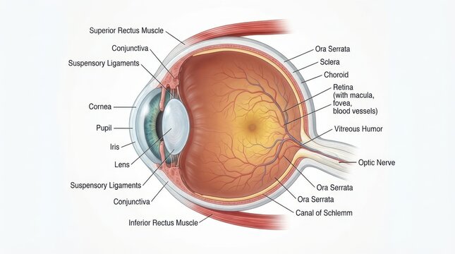 Anatomical illustration of the human eye structure