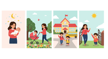 Fototapeta premium Happy family gardening together in backyard planting flowers.