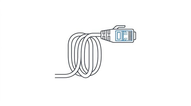 Coiled ethernet network cable line art icon illustration