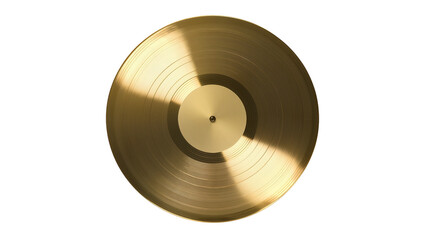 Shiny golden vinyl record with concentric grooves, isolated on transparent background © Viktor