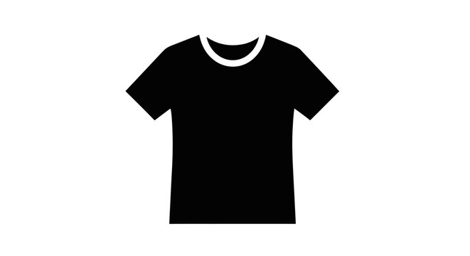 Black t-shirt icon isolated on white background, vector graphic silhouette of a casual crew neck tee shirt