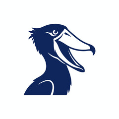 Obraz premium Shoebill Bird Icon, Abstract Silhouette, Dark Blue, Isolated on White