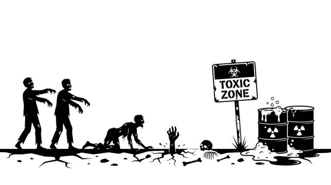  Toxic zone, zombie apocalypse, black silhouette, vector illustration, hazardous waste isolated on White Background flat vector eps silhouette