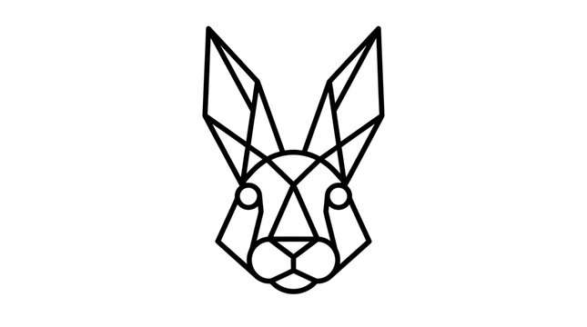 Abstract minimalist vector illustration of a wild hare animal head using thin black geometric lines and linear shapes, creative artistic jackrabbit mascot symbol on white background.