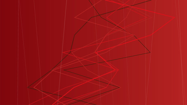 Abstract geometric shapes in red background with wireframe overlay