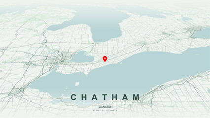 Modern minimalist vector map of Chatham, Ontario. High-quality scalable illustration of Chatham geographic boundaries within Chatham-Kent, Thames River shoreline networks for posters design. © AliRza