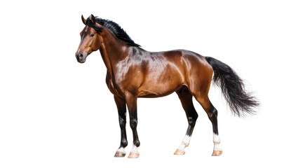 Majestic brown horse with flowing mane and tail, isolated on transparent background © Constantin