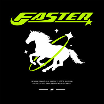 Faster Running Horse Typography T Shirt Design with Dynamic Racing Silhouette Vector