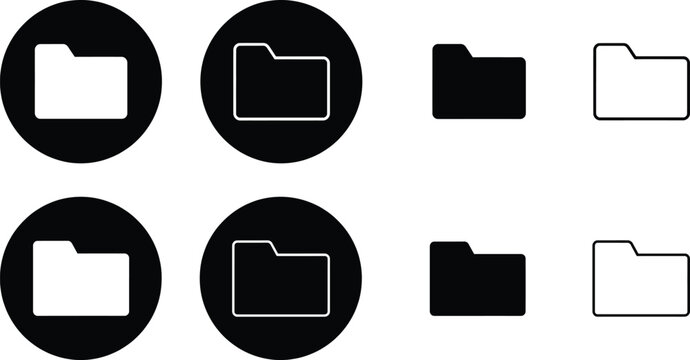 Set of folder file icons for digital document management and web user interface design applications.