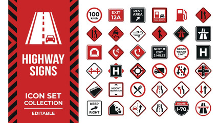 Highway and road traffic sign icon set collection © Iconesia Studio