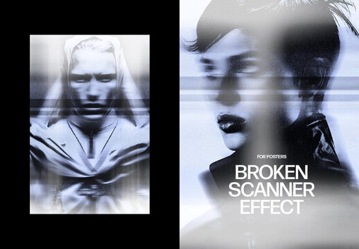 Vertical Broken Scanner Effect For Poster And Print Design