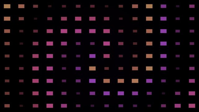 This captivating abstract digital video features a mesmerizing grid of small colorful squares in shades of pink purple and red against a stark black background creating a modern technological design.