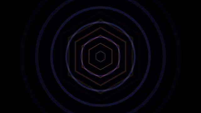 Nested hexagons form a complex geometric tunnel on a dark background, suggesting a futuristic portal or a deep, intricate network.
