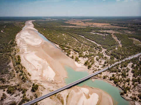 Aerial view of the Tarim River Basin in Xinjiang, China