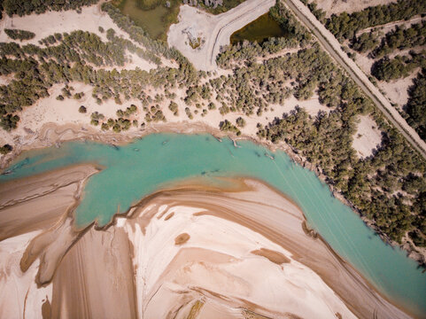 Aerial view of the Tarim River Basin in Xinjiang, China