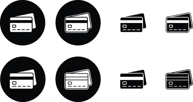 Set of credit card icons on a transparent background for financial transactions and payments.