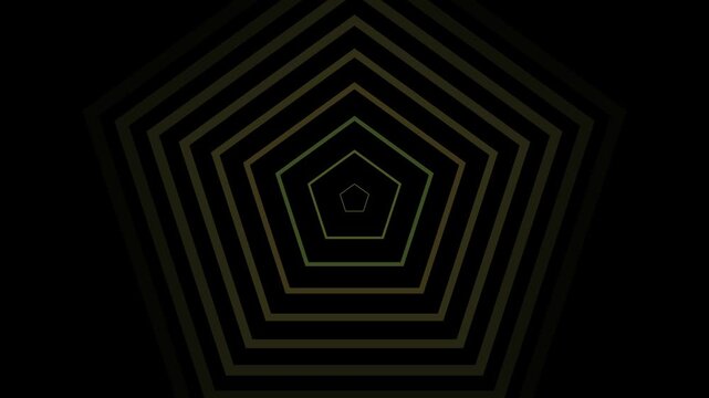 Nested pentagons in warm, golden hues create a radiant, glowing tunnel effect against a black background, symbolizing opportunity and brilliance.