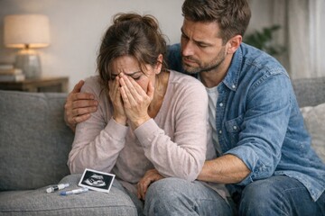 Fototapeta premium A couple sitting together on a comfortable couch, ready to relax or have a conversation
