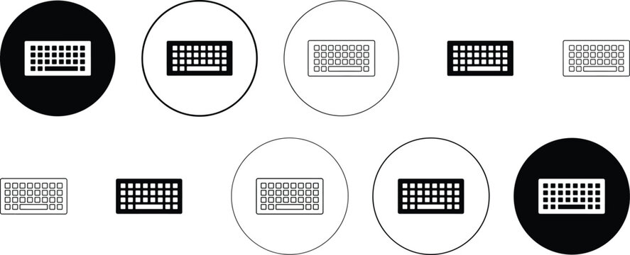 Set of computer keyboard icons with different styles isolated on transparent background for tech.