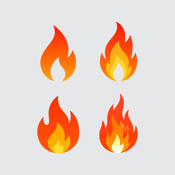 Fire Flame Icon Collection Set Isolated on Gray Background Vector Illustration