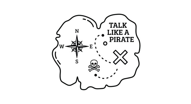 Pirate Treasure Map with Skull and Crossbones Compass Rose and Text Talk Like A Pirate vector illustration