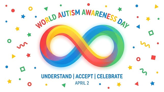 World autism awareness day infinity symbol poster with confetti background