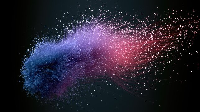Ethereal blend of swirling blue and red particulate matter in motion