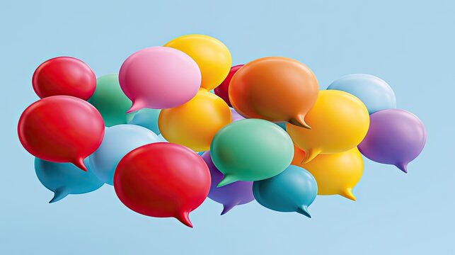 A cluster of vibrant, colorful speech bubbles in various sizes