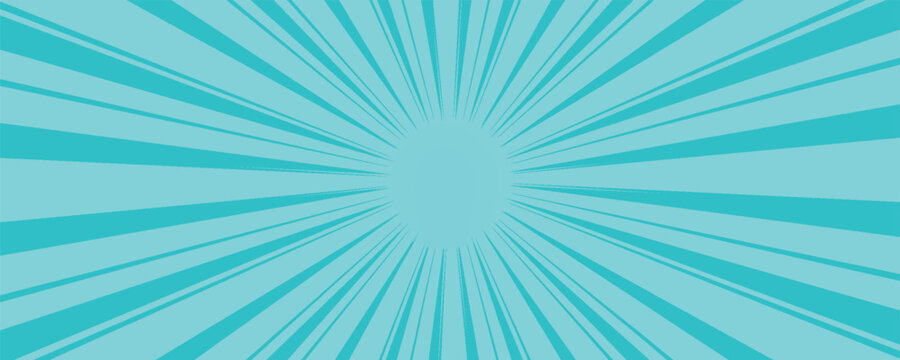 Comic book speed lines, blue sunburst. A pop art style exploding rays of light background.