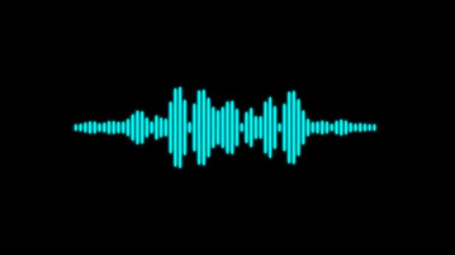 Abstract sound wave animation a vibrant blue audio equalizer pulsating on a sleek black background for modern digital design.