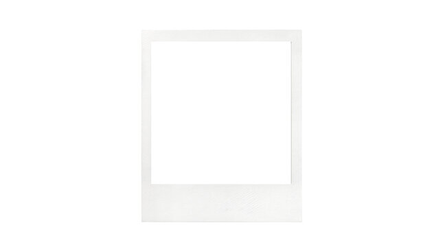 Polaroid photo frame, instant camera picture, white background, blank template
