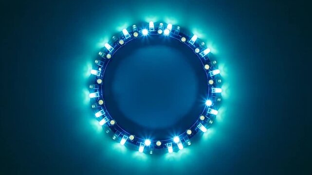 A circular arrangement of glowing light emitting diodes creates a vibrant ring on a dark background