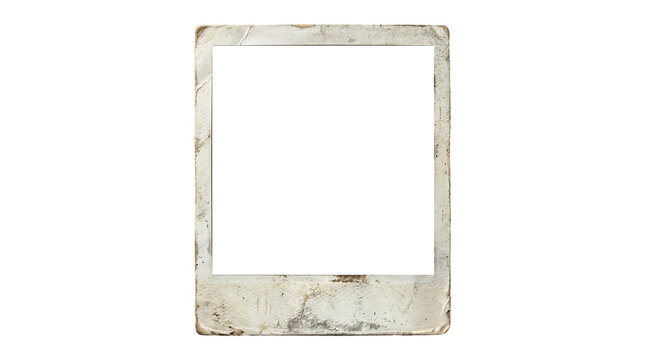 Vintage Polaroid frame, distressed photo border, white background, retro instant camera template