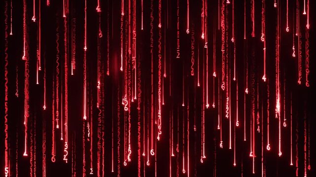 Radiant Red Digital Matrix Code Rain Falling Motion Footage Toward Cyber Transformation Perfect for Advertising Presentation Background Video
