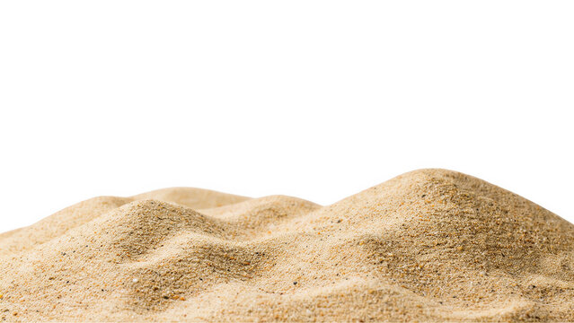 Small pile of natural beach sand grains forming a mound on a flat surface isolated on transparent background