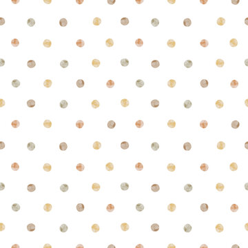 Seamless boho watercolor pattern. Warm polka dot nursery background. Cute neutral wallpaper.