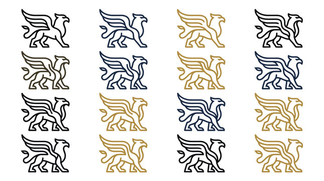 Winged mythical creature icons set.